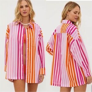 BEACH RIOT NWOT Alexa Top In Sunset‎ Stripes Size Large / XL Cotton Oversized